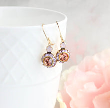 Load image into Gallery viewer, Art Deco Earrings | Rose Pink, Violet Purple and Apricot