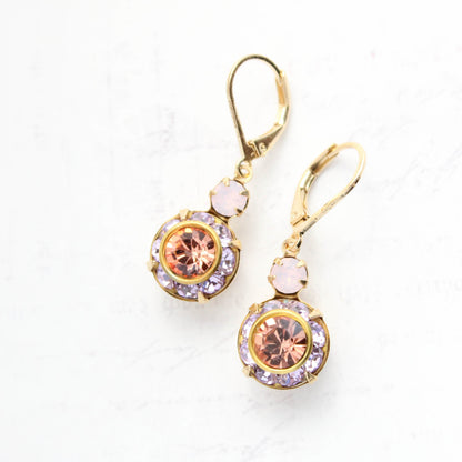 Art Deco Earrings | Rose Pink, Violet Purple and Apricot
