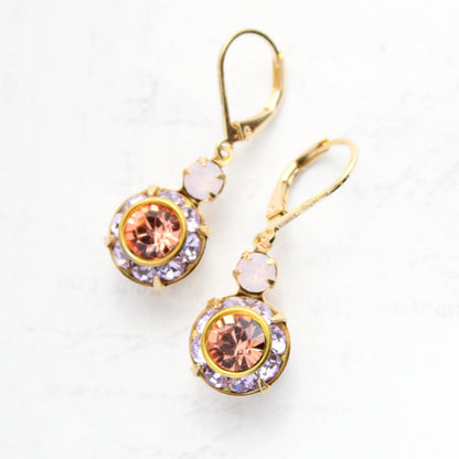Art Deco Earrings | Rose Pink, Violet Purple and Apricot