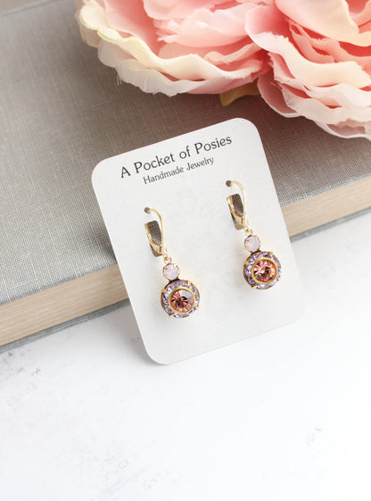 Art Deco Earrings | Rose Pink, Violet Purple and Apricot