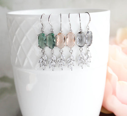 Art Deco Style Glass Curved Leaf Earrings (4 colors)