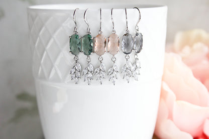 Art Deco Style Glass Curved Leaf Earrings (4 colors)