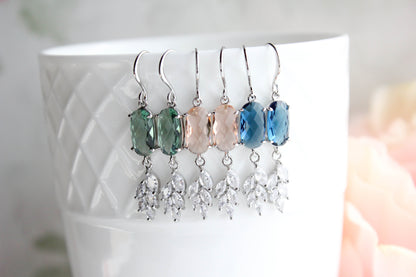 Art Deco Style Glass Curved Leaf Earrings (4 colors)