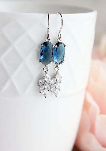 Art Deco Style Glass Curved Leaf Earrings (4 colors)