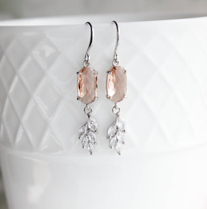 Art Deco Style Glass Curved Leaf Earrings (4 colors)