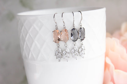 Art Deco Style Glass Curved Leaf Earrings (4 colors)
