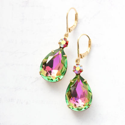Aurora Glass Teardrop Earrings | Pink and Green