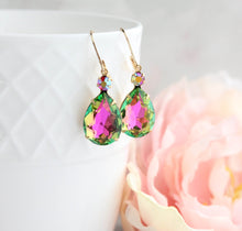 Load image into Gallery viewer, Aurora Glass Teardrop Earrings | Pink and Green