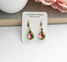 Load image into Gallery viewer, Aurora Glass Teardrop Earrings | Pink and Green