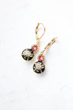 Load image into Gallery viewer, Black and Pink Rose Earrings | gold lever backs