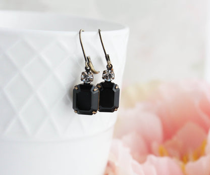 Black Glass Earrings and/or Necklace