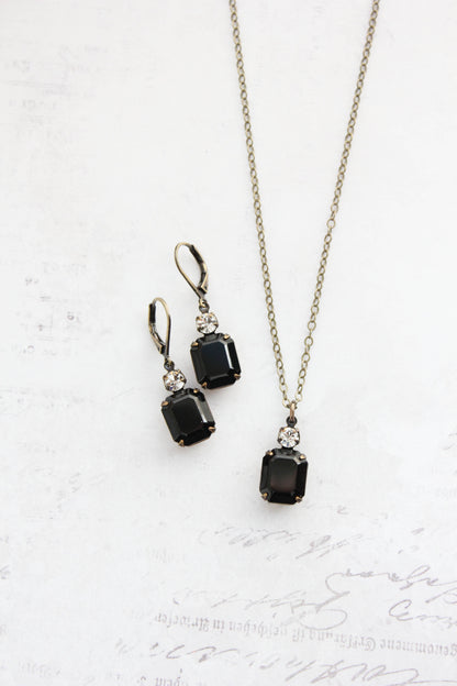Black Glass Earrings and/or Necklace