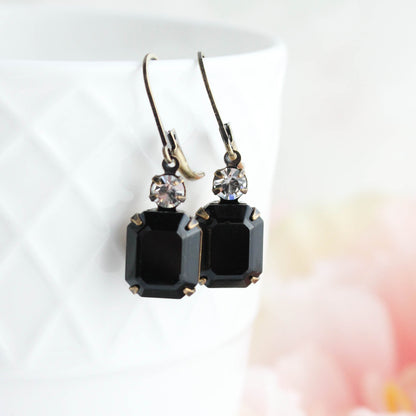 Black Glass Earrings and/or Necklace