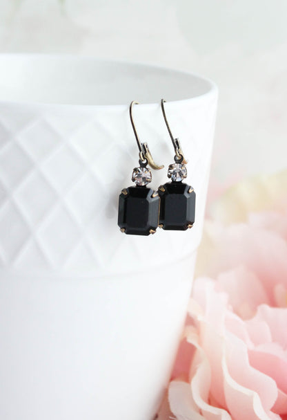 Black Glass Earrings and/or Necklace
