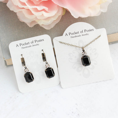 Black Glass Earrings and/or Necklace