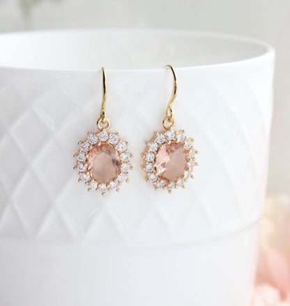 Sparkling Oval Glass Earrings | Peach Blush