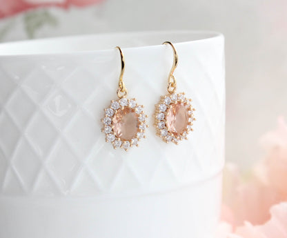 Sparkling Oval Glass Earrings | Peach Blush
