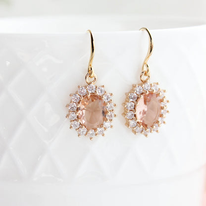 Sparkling Oval Glass Earrings | Peach Blush