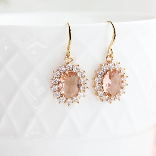 Sparkling Oval Glass Earrings | Peach Blush