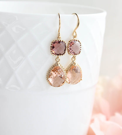 Sparkle Drop Earrings | Dusty Plum and Blush Peach