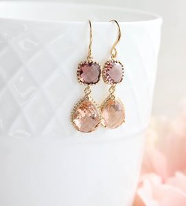 Sparkle Drop Earrings | Dusty Plum and Blush Peach