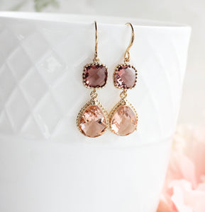 Sparkle Drop Earrings | Dusty Plum and Blush Peach