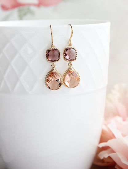 Sparkle Drop Earrings | Dusty Plum and Blush Peach