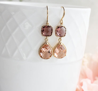 Sparkle Drop Earrings | Dusty Plum and Blush Peach