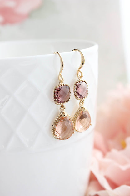 Sparkle Drop Earrings | Dusty Plum and Blush Peach