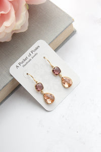Sparkle Drop Earrings | Dusty Plum and Blush Peach