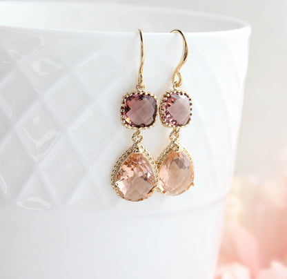 Sparkle Drop Earrings | Dusty Plum and Blush Peach