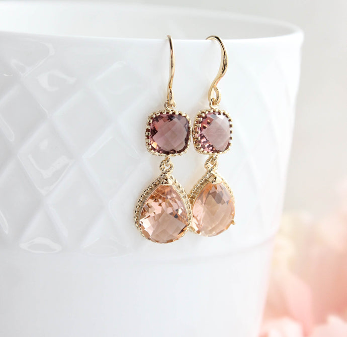 Sparkle Drop Earrings | Dusty Plum and Blush Peach