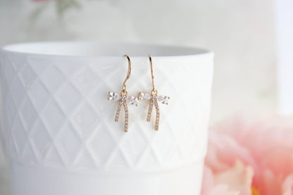 Tiny Crystal Bow Earrings | gold or silver