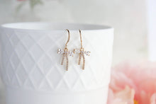 Load image into Gallery viewer, Tiny Crystal Bow Earrings | gold or silver
