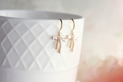Tiny Crystal Bow Earrings | gold or silver