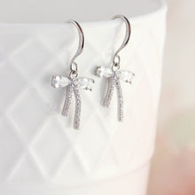Load image into Gallery viewer, Tiny Crystal Bow Earrings | gold or silver