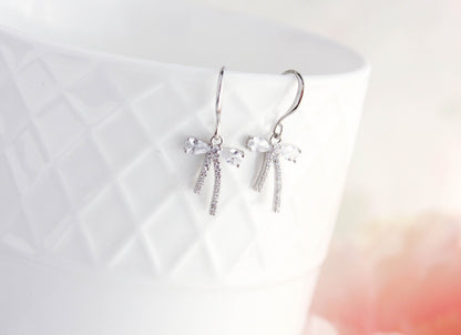Tiny Crystal Bow Earrings | gold or silver