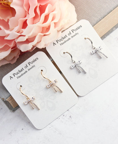 Tiny Crystal Bow Earrings | gold or silver