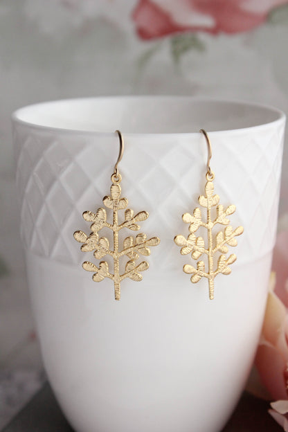 Leafy Tree Earrings  - Gold and Silver