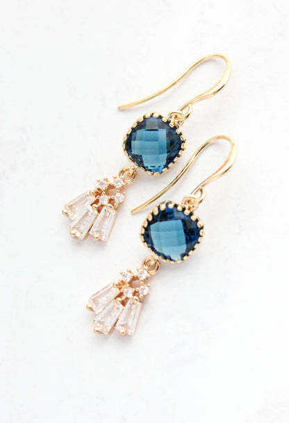 Art Deco Fan Earrings | Navy Blue Glass