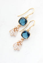 Load image into Gallery viewer, Art Deco Fan Earrings | Navy Blue Glass