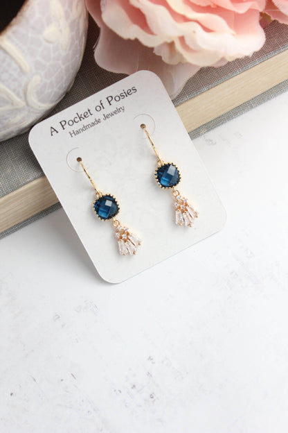 Art Deco Fan Earrings | Navy Blue Glass