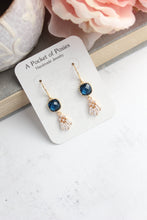 Load image into Gallery viewer, Art Deco Fan Earrings | Navy Blue Glass