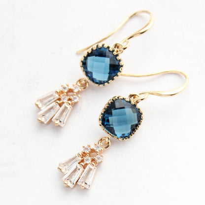 Art Deco Fan Earrings | Navy Blue Glass