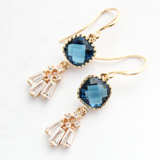 Art Deco Fan Earrings | Navy Blue Glass