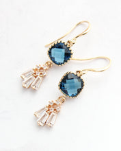 Load image into Gallery viewer, Art Deco Fan Earrings | Navy Blue Glass