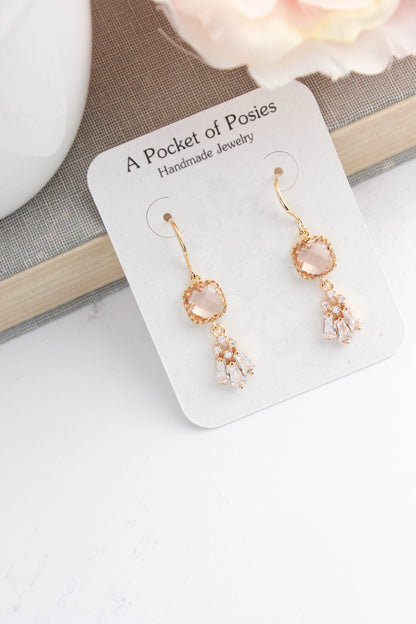 Art Deco Fan Earrings | Peach Blush Glass