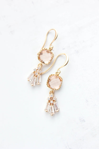 Art Deco Fan Earrings | Peach Blush Glass