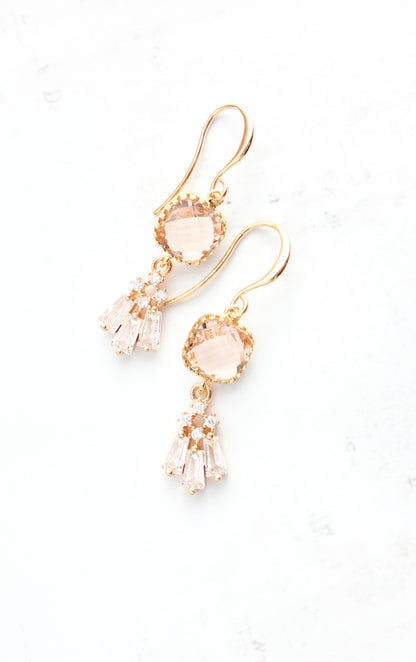 Art Deco Fan Earrings | Peach Blush Glass