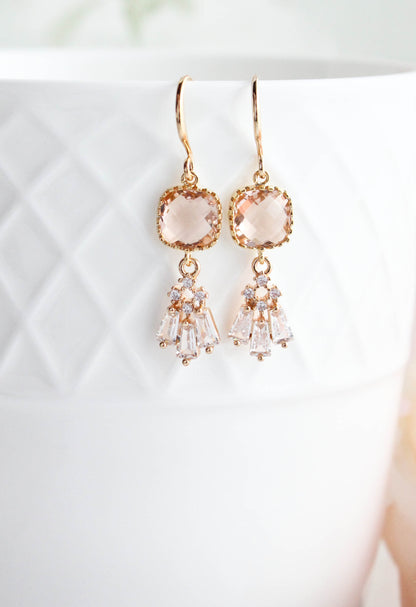 Art Deco Fan Earrings | Peach Blush Glass
